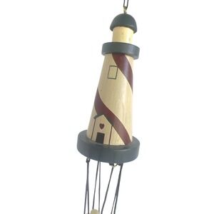 Wooden Lighthouse Wind Chime Brass Tubes Hand Painted Nautical By NCE‎
